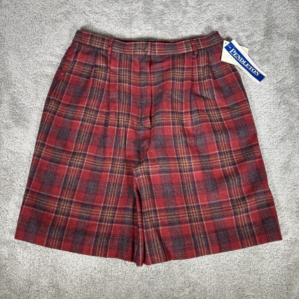 Vintage Pendleton Shorts Women 14 Red Plaid 100% Wool Knockabout Made In USA NWT